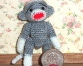 Sock Monkey Miniature Grey Thread Artist Crochet  Ready to Ship