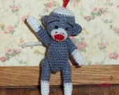 Micro Sock Monkey Grey 1 1/2 inch  Baby Sock Monkey Thread Artist Crochet Ready to Ship
