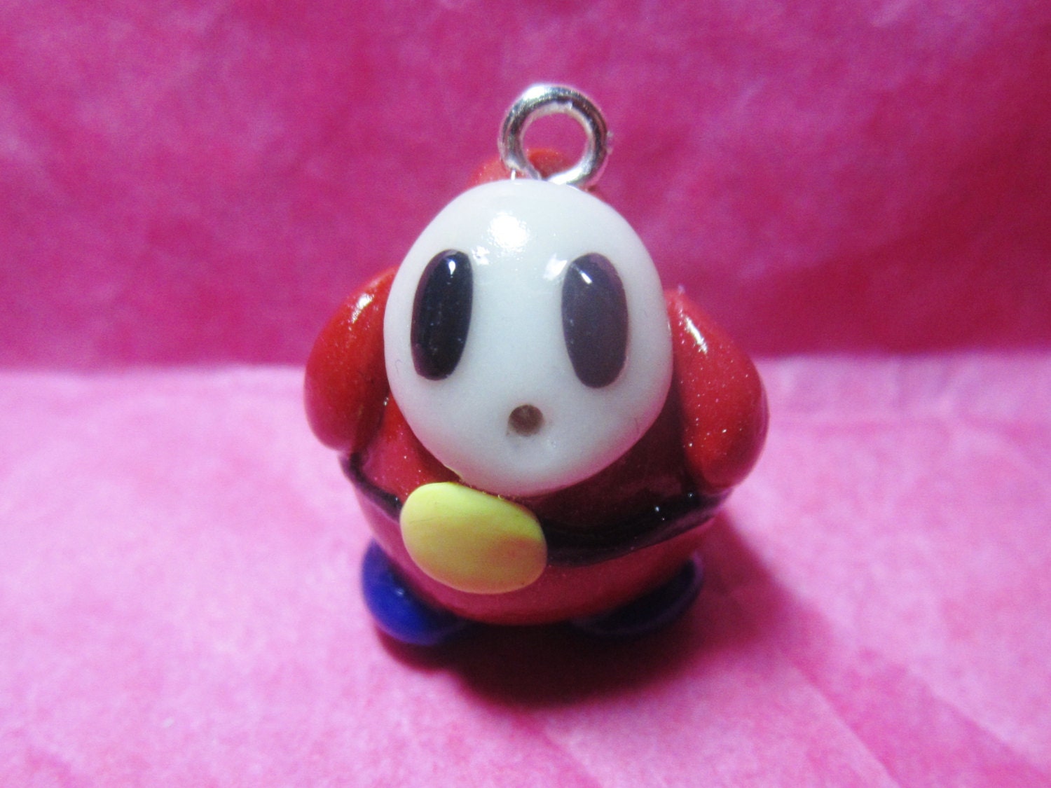 Hand Sculpted Super Mario Inspired Glow in the Dark Shy Guy Charm--Free Attachment of Your Choice
