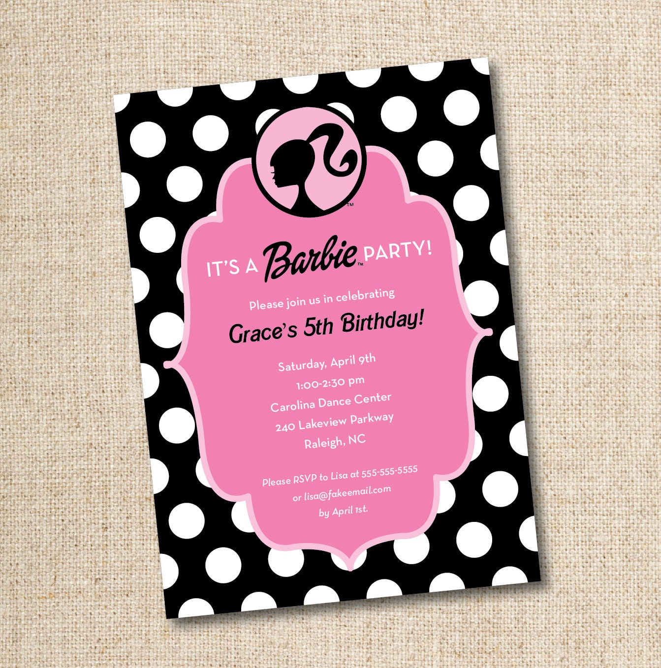 Barbie polka dot birthday party invitation (custom), printable file Il_170x135