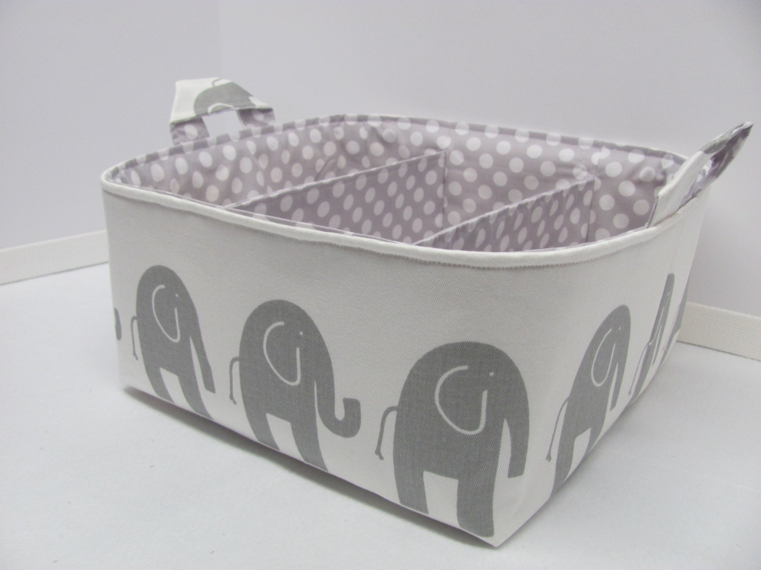 NEW Fabric Diaper Caddy - Fabric organizer storage bin basket - Perfect for your nursery - Grey Elephants
