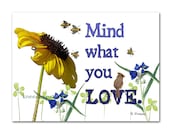 Typography original art 8x10 print digital collage words love flowers earth wall decor