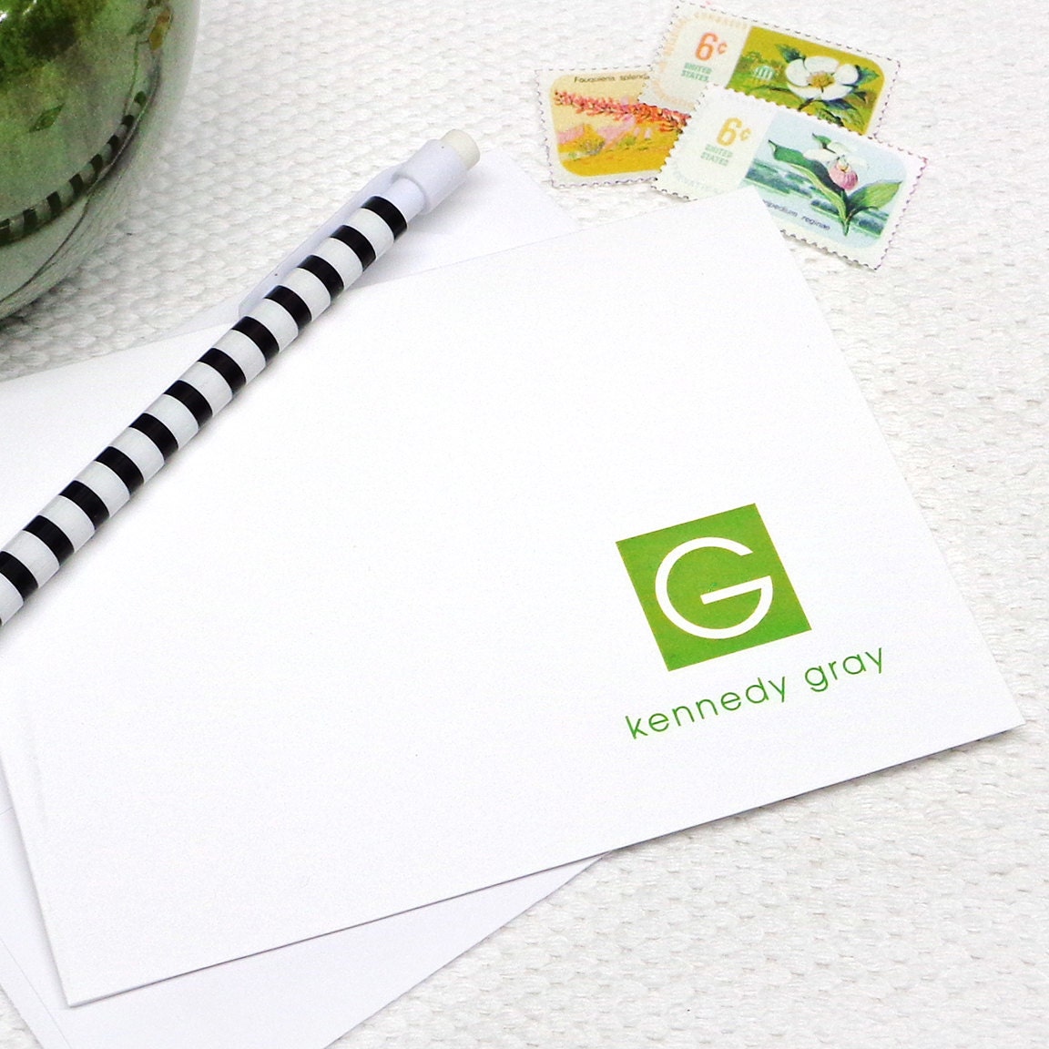 personalized note cards set - SQUARE MONOGRAM - set of 8 - personalized stationery - stationary cards folded - choose  color