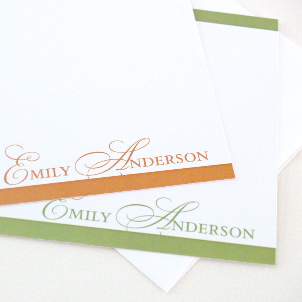 personalized stationary set - ELEGANT INITIALS - set of 12 - choose color - personalized stationery flat note cards