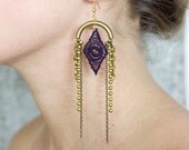 Tank Girl Gatsby - lace and chain earrings in amethyst and brass