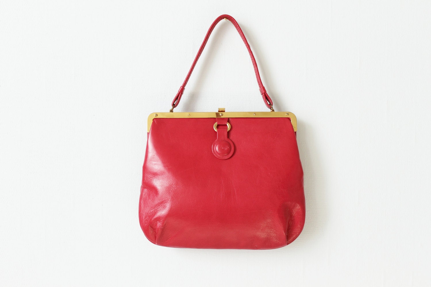 1960s Handbag / 1960s Purse / Pink Leather Purse / Hibiscus