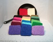 Pot Scrubbers, square scour pads, scratch resistant, nylon net, kitchen and bath cleaning aid, tough scrubbers. Variety of 20 colors.