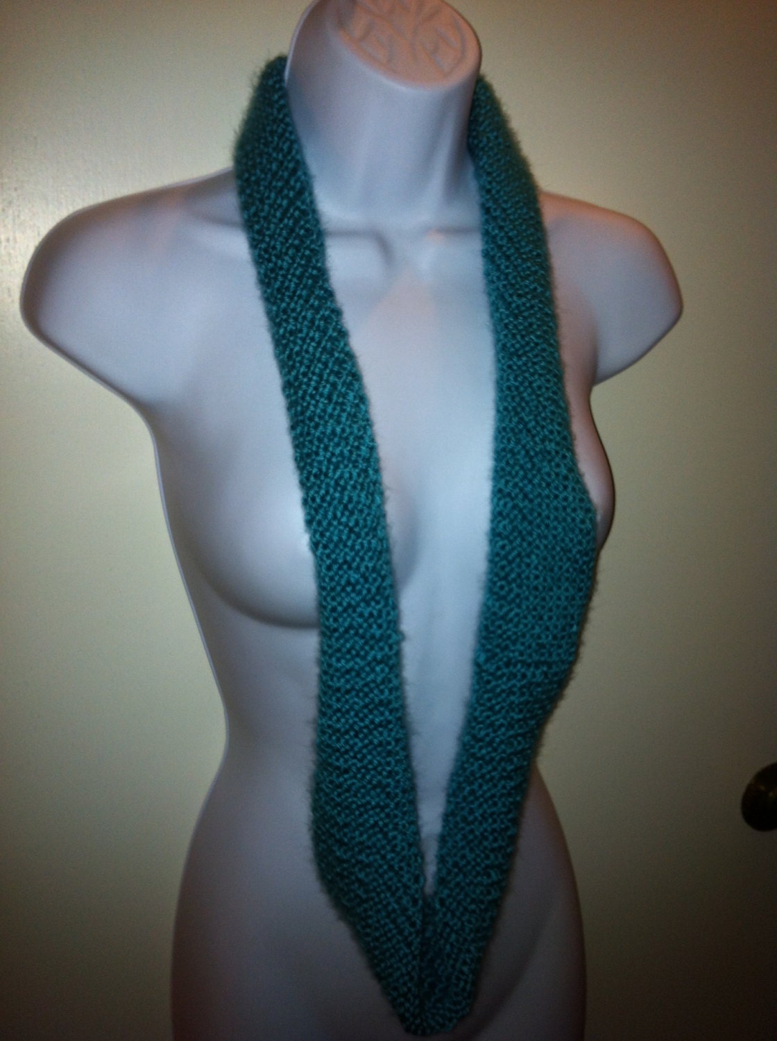 Turquoise hand knit Infinity Scarf