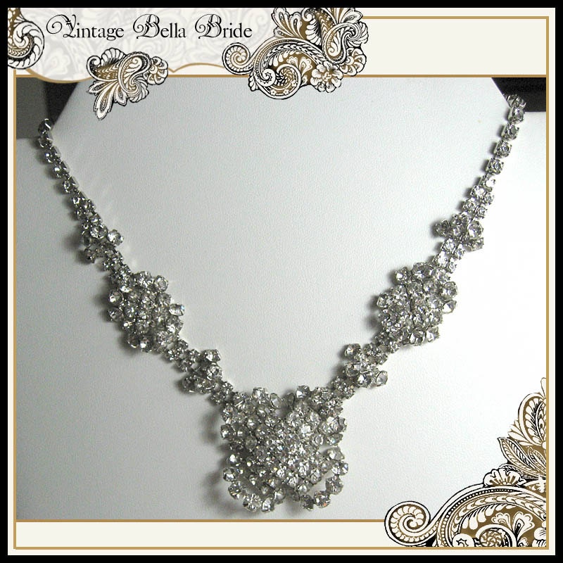 Beautiful Clear Rhinestone Necklace 1950s  Wedding