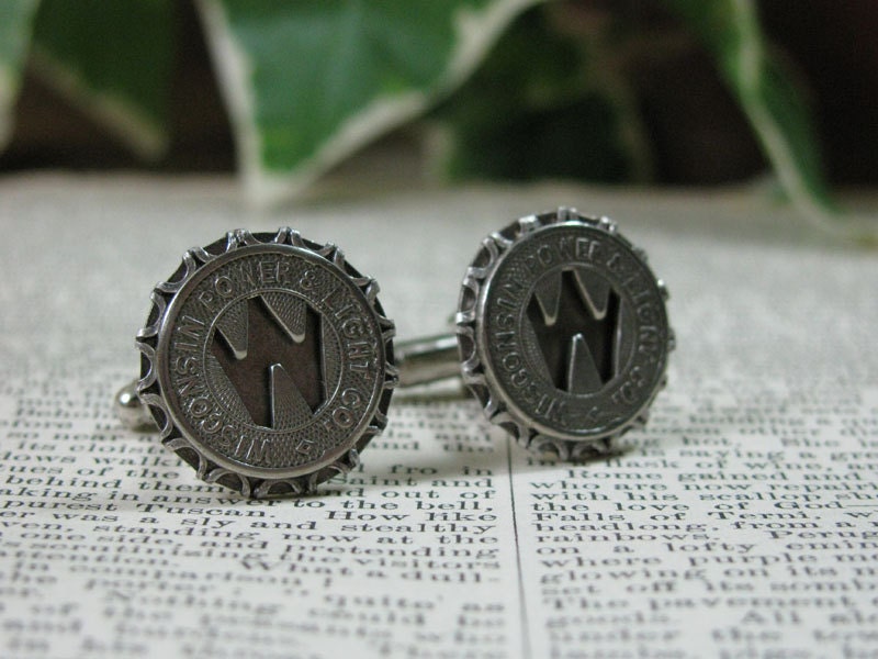 Railway and Transit Token Jewelry - Personalized Transit Token Cuff Links - Initial W - Wisconsin Power and Light