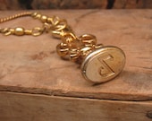 Upcycled Wax Stamper with Initial Z Long Length Brass Necklace