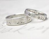 rustic his hers wedding ring band set . sapphire eternity smooth band . eco friendly recycled silver . custom mens womens unique ring set