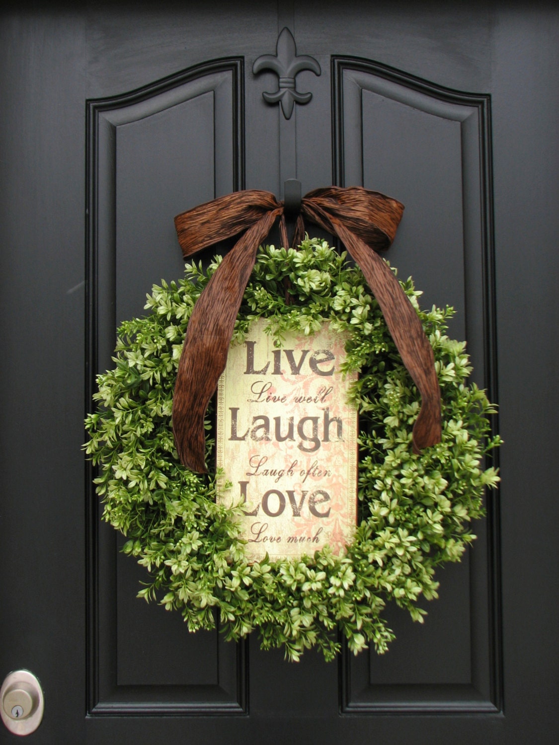 Spring Wreaths, Wedding Wreath, Green, Live, Laugh, Love, Boxwood Wreath, Year Round Wreath, Mother's Day, Inspirational Decor, Modern Decor