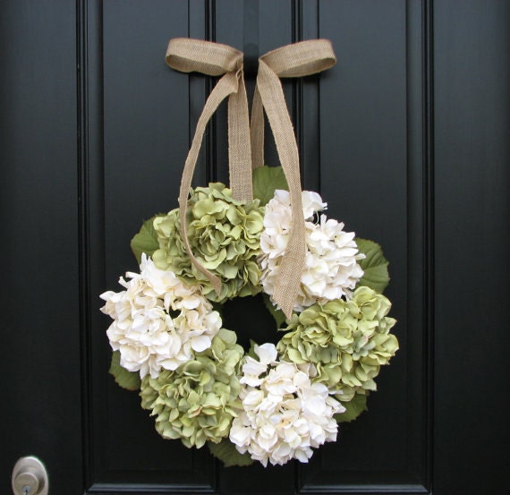 Wreaths - Hydrangea Wreath -  Wreaths for All Seasons - Spring Hydrangeas - Spring Wreaths - Hydrangea Blooms