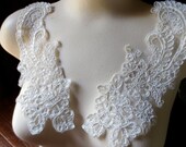 Alencon Lace Applique Pair in Ivory for Bridal, Headbands, Sashes, Costume Design PR 68ub