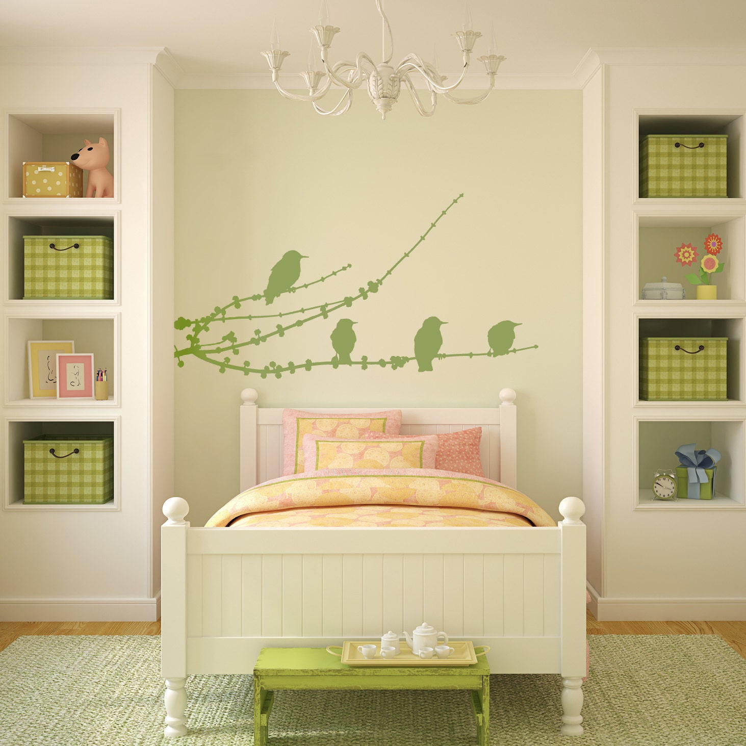 Cherry Blossom Branch Vinyl Wall Decal- Item 30001 Vinyl Wall Graphic, Sticker, Cherry Blossom, Branch with Birds