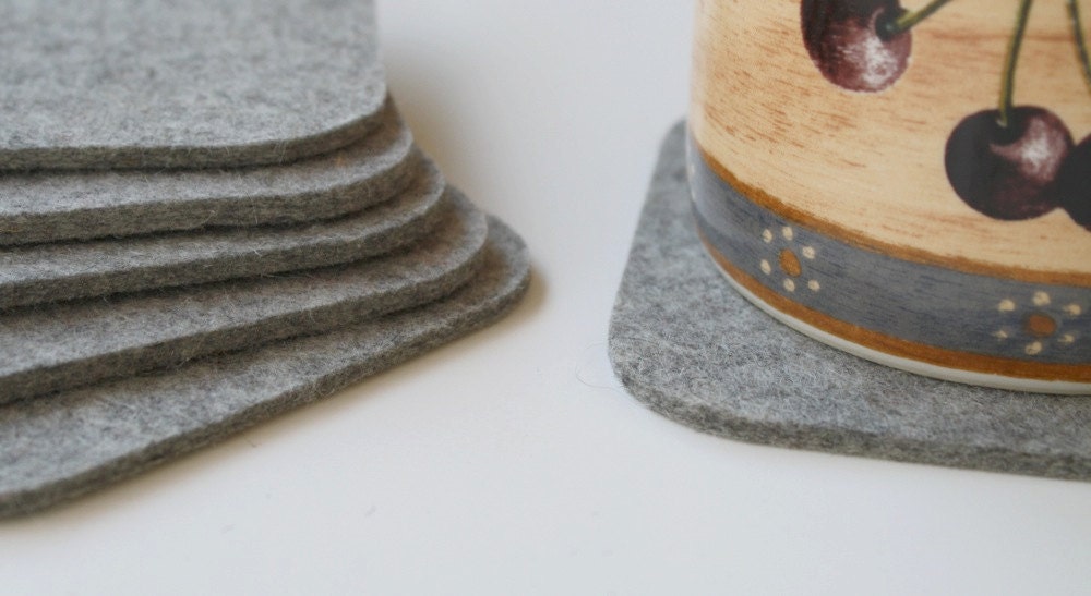Coasters, Felt Coasters in 3MM Thick Virgin Merino Wool Felt Square with Rounded Corners- Granite
