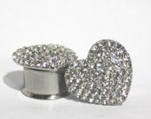 Crystal Cluster Heart Plugs 00G 7/16" 1/2" 9/16" 5/8" 00 Gauge 10mm 11mm 12mm 14mm 16mm
