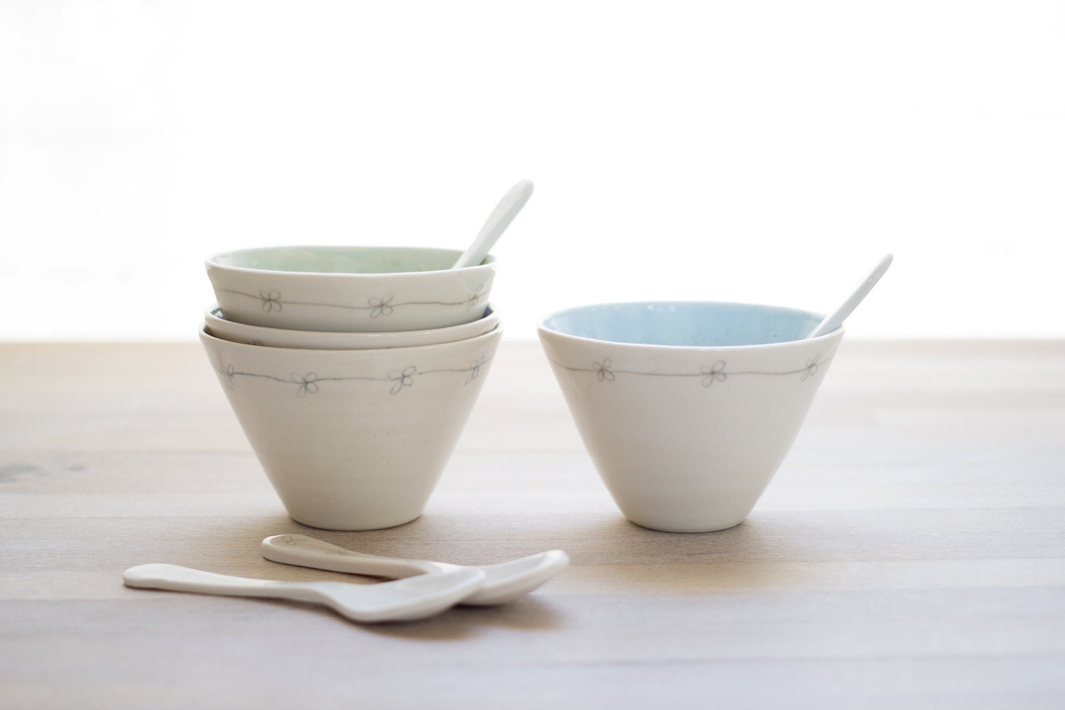 Pair of Ice cream bowls and spoons