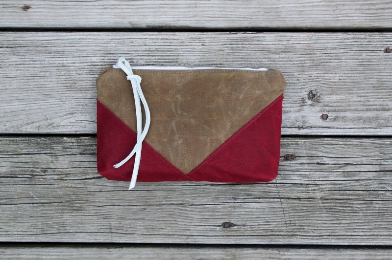 pomegranate & sage waxed canvas utility pouch make up case zippered purse