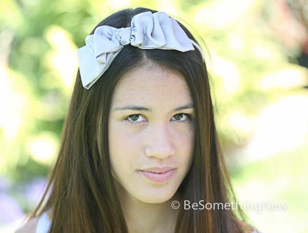 bow headband, tucked silver gray bow headband for adults and teens