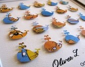 3D Shapes All in Rows, Name at Bottom - 8X8 - Sample Shows Upcycled Baby Whales - Your Colour CHOICES & Upcycled Book - Made to Order