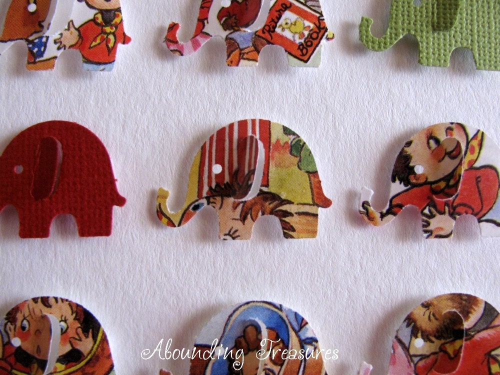Noddy Books Enid Blyton Rare Vintage Recycled - 3D Baby Elephant Collage - 5x7 - Made to Order - Gift Coupons NOT Accepted