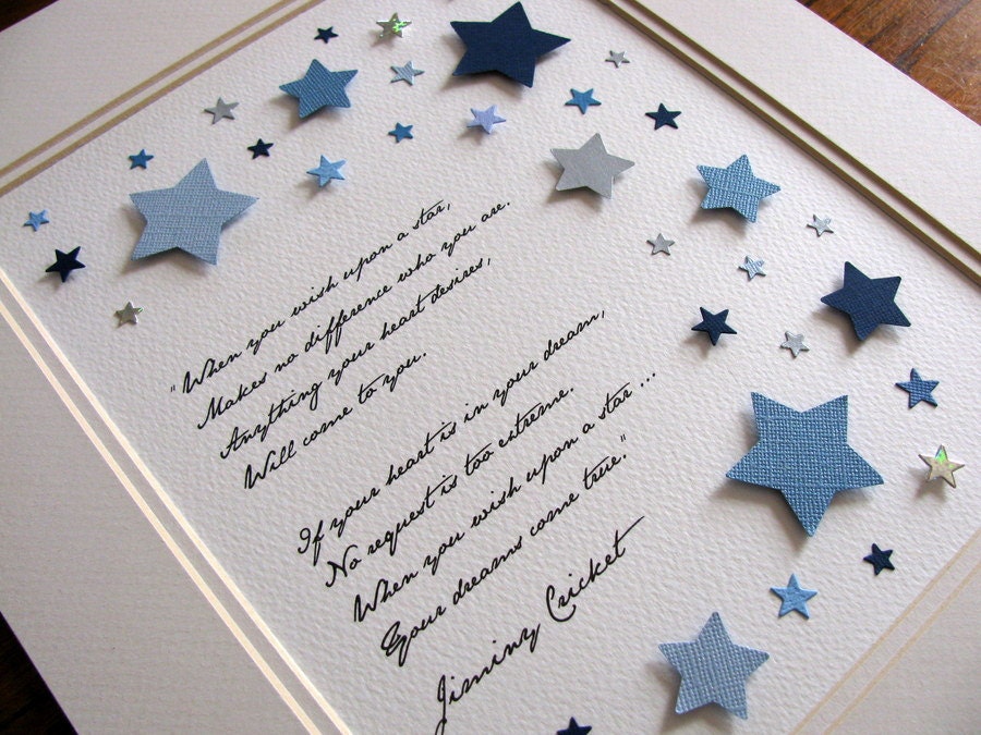 When You Wish Upon a Star. 3D Star Collage. Blue. Indigo. Silver. Space. Twinkle Twinkle Little Star. 8X10. Can Also be Made to Order