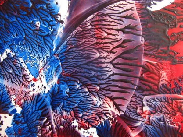 4X6 Encaustic Abstract Original Painting. Wax Painting. Beeswax. Red. Blue. White