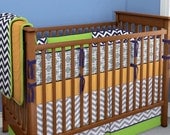 Crib Bedding Set Modern Navy Gray Orange and Lime