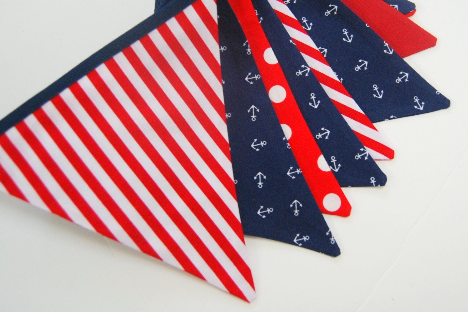 Boy's NAUTICAL Bunting in Navy Blue Anchors, Red, White Fabric Flags -- Birthday Party Banner, Newborn Photo Prop, Mini Sessions, Graduation