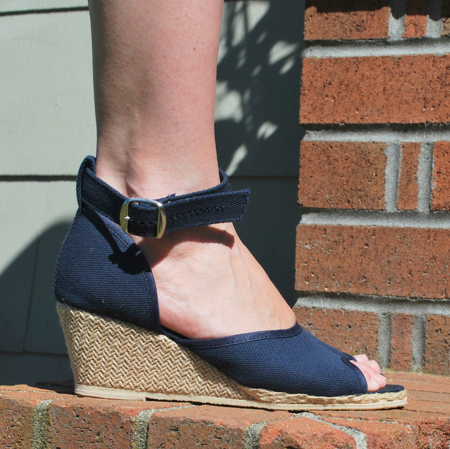 Vintage Blue Espadrille Wedge Sandals