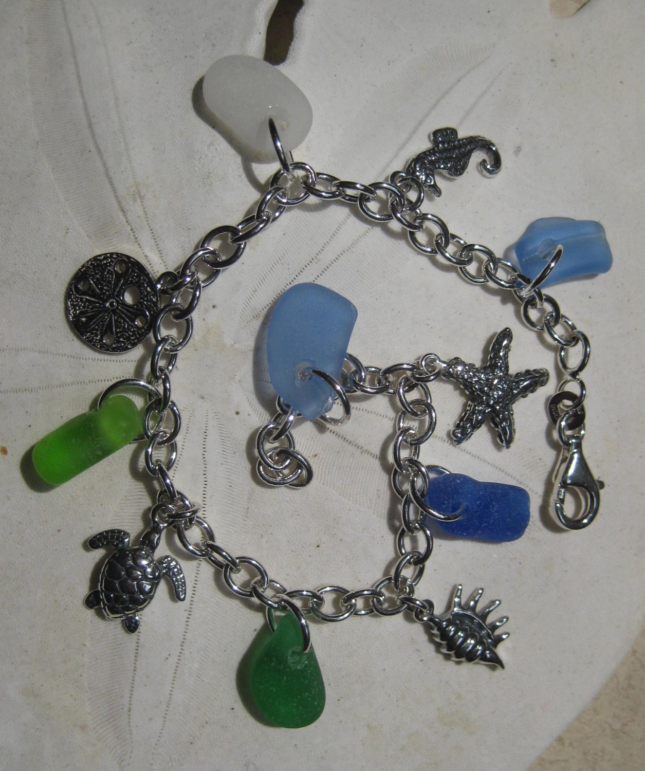 Sea Glass Bracelet - Stunning  Seaglass and Nautical Charms