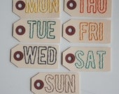 days of the week small hand stitched project life manila tags, mixed colors