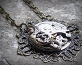 Steampunk Jewelry Clockworks Necklace Vintage Watch Movement Brass Art Deco Angel