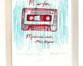 Red and Turquoise Mix Tape Screen Print for Music Lovers