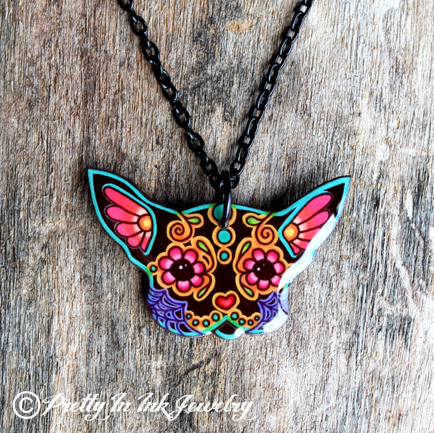 Day of the Dead Chihuahua Sugar Skull Dog Necklace