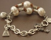 Large White Pearls Leather Sterling Silver Bracelet