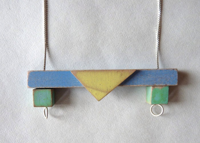 Wooden bar necklace with yellow triangle