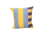 Modern Patchwork Decorative Throw Pillow - Simple Stripes in Gray and Yellow