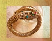 Vintage Jeweled Dragon Bracelet Mesh Snake coil serpent bangle