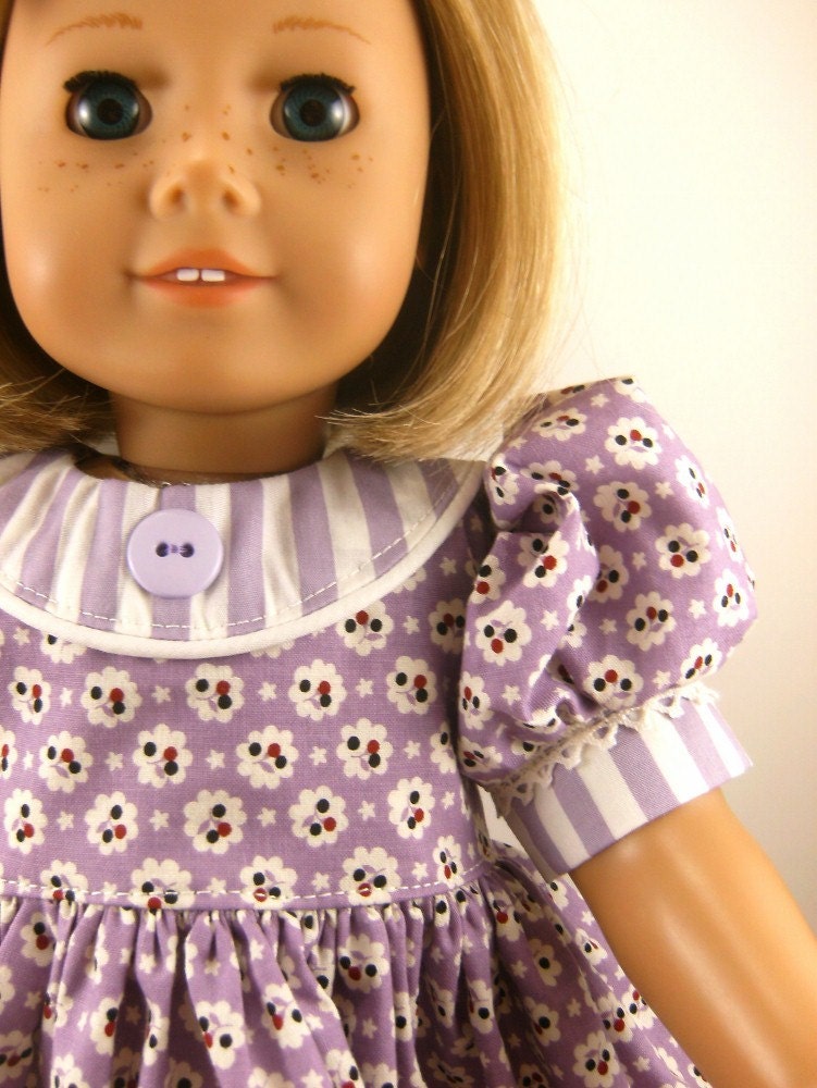 Fits American Girl Doll Clothes 18 Inch Short Sleeved Lavender Dress with Matching Hair Bow