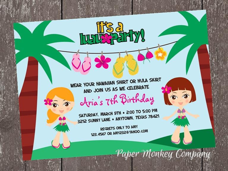 Luau Birthday Invitation - 1.00 each with envelope Il_170x135