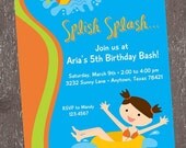 Brunette Girl Pool Party Birthday Invitation - 1.00 each with envelope Il_170x135