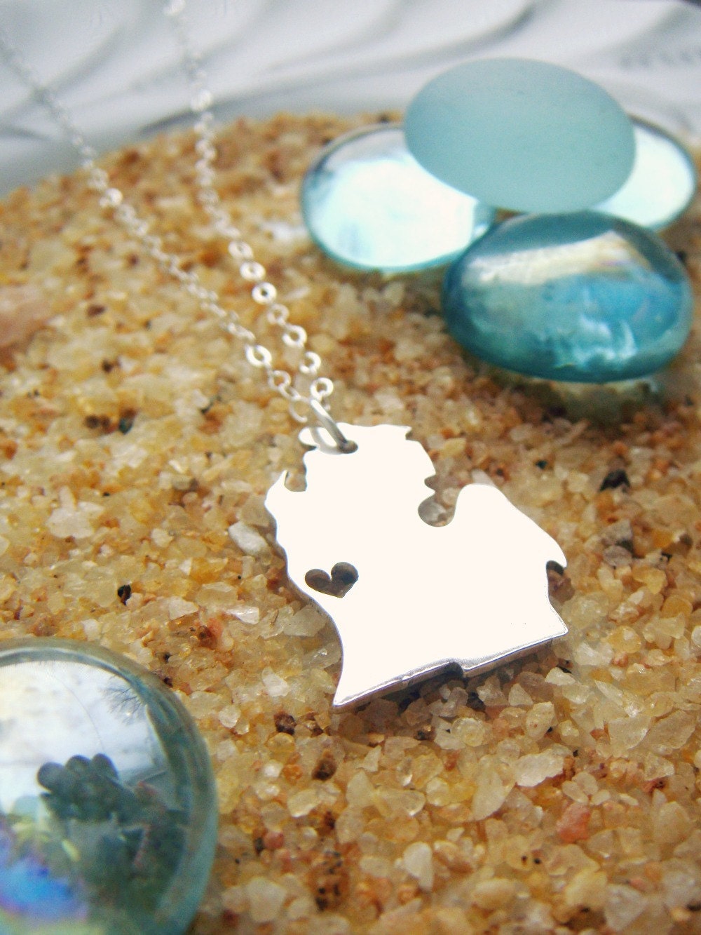 Michigan Sterling Necklace Personalize the Location of the Heart