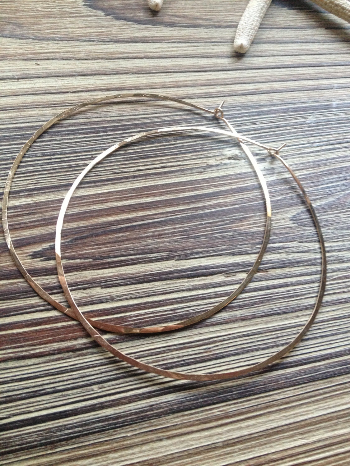Large 3" Thin Hammered Simple ROUND Shaped 14k Gold Filled Hoops. . . Free Shipping.... BadkittyHawaii