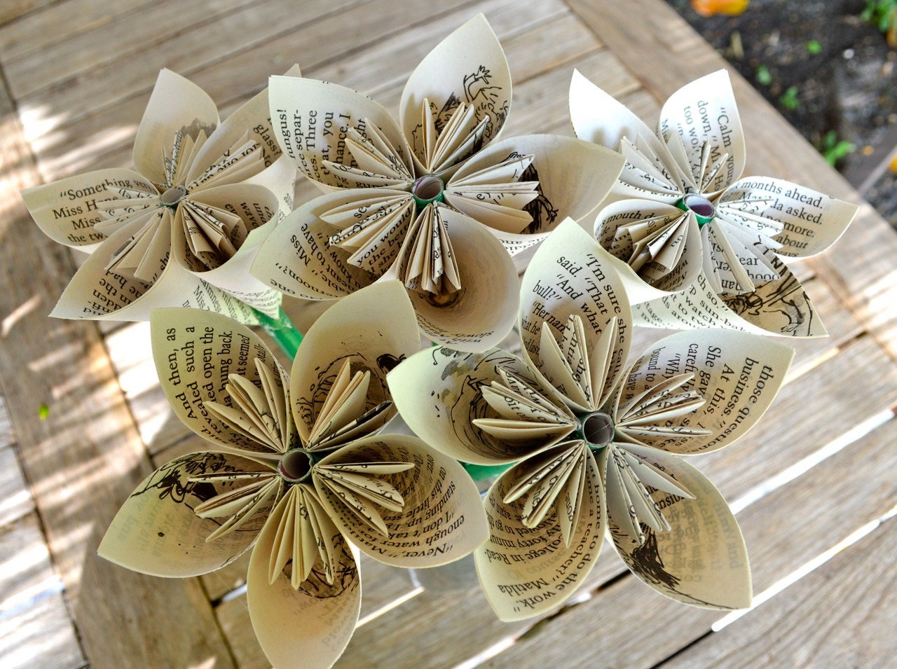 Matilda Recycled Book Paper Flowers (5 Medium Size)