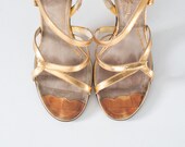 1950's Gold Strappy Heels / I. Miller Designer Shoes / Paris Collection / Made in Italy