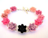 Pink and black flower bracelet, Spring fashion, pink bracelet, floral multicolor