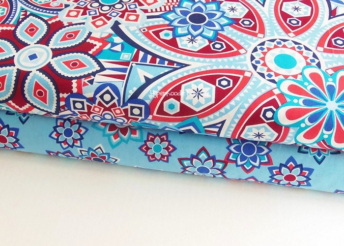 Beechwood Park Main and Star Flower Blue Free Spirit Fabric Duo 2 yards
